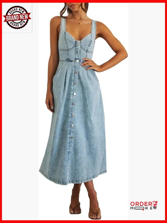 Dresses & Skirts - Sleeveless Halter Maxi Denim Dress Bodycon Formal Summer Strap